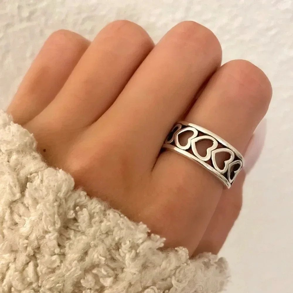 925 Sterling Silver Heart Cutout Ring Minimalist Boho Ring Stackable Ring Band